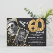 チョークボードゴールドバルーン 2枚の写真 60歳の誕生日 招待状 (スタンド正面)