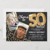 チョークボードゴールドバルーン 2 写真 50歳の誕生日 招待状 (正面)