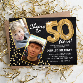 チョークボードゴールドバルーン 2 写真 50歳の誕生日 招待状