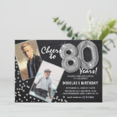 チョークボードシルバーバルーン 2 写真 80歳の誕生日 招待状 (スタンド正面)
