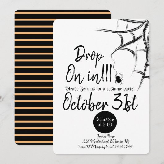 チョークボードスパイダーコスチューム ハロウィン 誕生日 招待状 (正面/裏面)