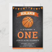 チョークボードスポーツバスケットボール1st誕生日パーティー 招待状 (正面)