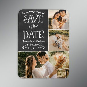 チョークボードトリプルフォトコラージュSave the Date マグネット
