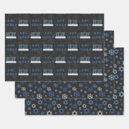 チョークボードハヌカー雪の結晶&星 ラッピングペーパーシート