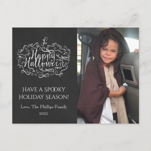 チョークボードパンプキンハッピーハローウィンホリデーフォト シーズンポストカード (正面)
