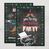 チョークボードヒゲ誕生日パーティー 招待状 (正面/裏面)