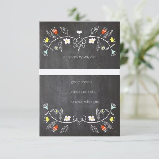 チョークボードミントオレンジフローラガーランド結婚ズ 出欠カード (スタンド正面)