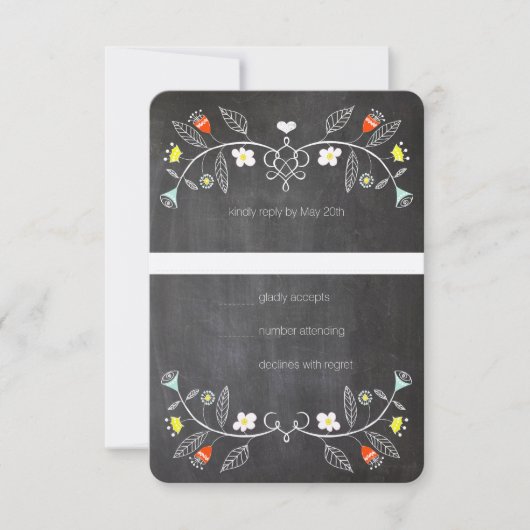 チョークボードミントオレンジフローラガーランド結婚ズ 出欠カード (正面)