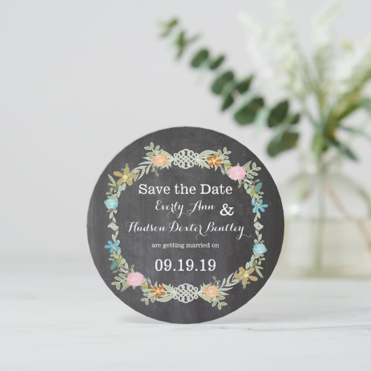 チョークボードミントピンクアクアフローラガーランド結婚ズ セーブザデート (スタンド正面)