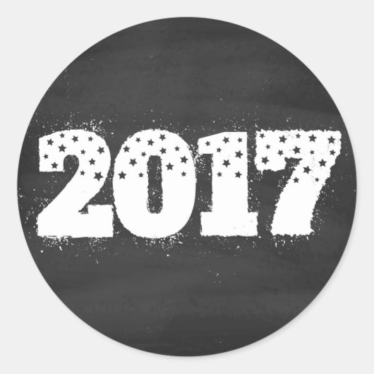 チョークボード上のヴィンテージクリスマスステッカー2017 ラウンドシール (正面)