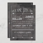 チョークボード結婚式招待状(古ファッションドい) 招待状 (正面/裏面)