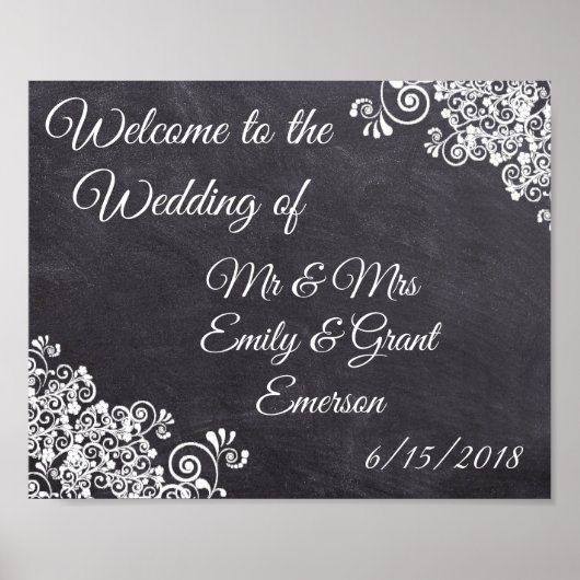 チョークボード風結婚式のカスタムウェルカムボード ポスター (正面)