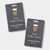 チョークボード カフェのスタッフ名札 カップアイコン付き バッジ (正面＆裏面)