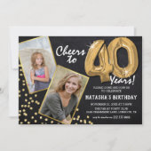 チョークボード ゴールド バルーン 2 写真 40歳の誕生日  招待状 (正面)