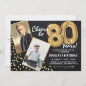 チョークボード ゴールド 風船 2 枚写真 80歳の誕生日 招待状 (正面)