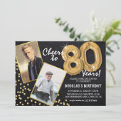チョークボード ゴールド 風船 2 枚写真 80歳の誕生日 招待状 (スタンド正面)