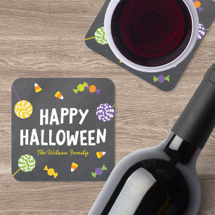 チョークボード スイートキャンディトリーツ ハッピーハロウィン スクエアペーパーコースター
