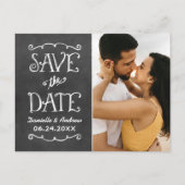 チョークボード スクリプト 写真付き Save the Date 案内ポストカード (正面)