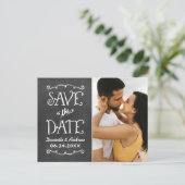 チョークボード スクリプト 写真付き Save the Date 案内ポストカード (スタンド正面)