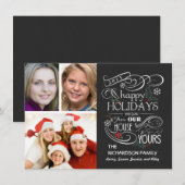 チョークボード ハッピー ホリデー フラット 3 フォト カード (正面/裏面)