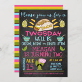 チョークボード ピンク ブルー ガールズ タコ ツーデー バースデー 招待状 (正面/裏面)