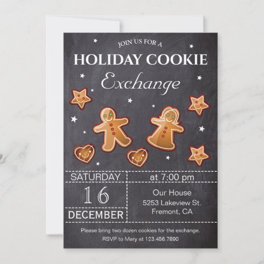 チョークボード ホリデー クリスマス クッキー交換会 招待状 (正面)