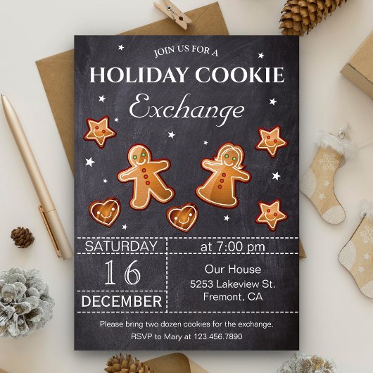 チョークボード ホリデー クリスマス クッキー交換会 招待状