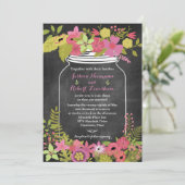 チョークボード メイソンジャー コーラル ピンク フラワー ウェディング 招待状 (スタンド正面)