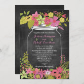 チョークボード メイソンジャー コーラル ピンク フラワー ウェディング 招待状 (正面/裏面)