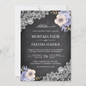 チョークボード レース 紫の花 イスラム式結婚式 招待状 (正面)