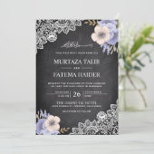 チョークボード レース 紫の花 イスラム式結婚式 招待状 (スタンド正面)