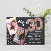 チョークボード ローズゴールド 風船 2 写真 30歳の誕生日 招待状 (スタンド正面)