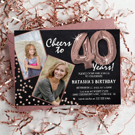 チョークボード ローズゴールド 風船 2 写真 40歳の誕生日 招待状