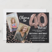 チョークボード ローズゴールド 風船 2 写真 40歳の誕生日 招待状 (正面)