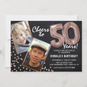 チョークボード ローズゴールド 風船 2 写真 50歳の誕生日 招待状 (正面)