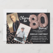 チョークボード ローズゴールド 風船 2 写真 80歳 誕生日 招待状 (正面)