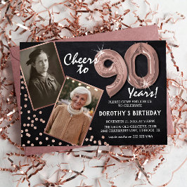 チョークボード ローズゴールド 風船 2 枚の写真 90歳の誕生日 招待状