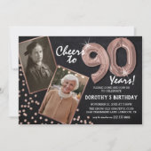 チョークボード ローズゴールド 風船 2 枚の写真 90歳の誕生日 招待状 (正面)