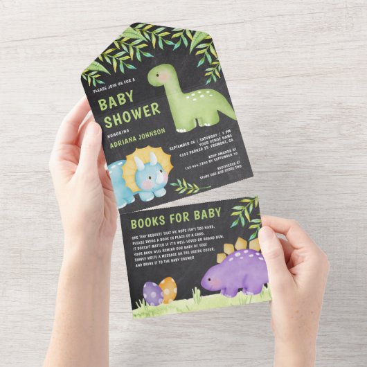 チョークモダンボードかわいい小さな恐竜の赤ちゃんシャワー オールインワン招待状 (貼ってはがせる)