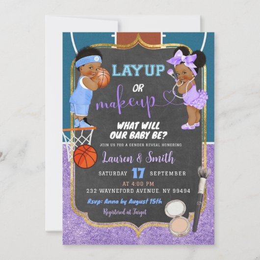 チョークモダンボードのレイアップまたはメイクアップ性別の明け 招待状 (正面)