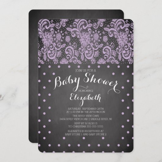 チョークモダンボードガールズベビーシャワー招待状 招待状 (正面/裏面)