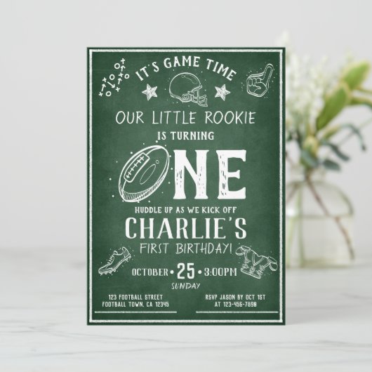 チョークモダンボードサッカーすべてスターの第1誕生日 招待状 (スタンド正面)