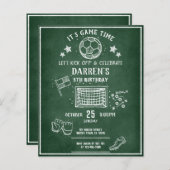 チョークモダンボードサッカー予算誕生日招待状 (正面/裏面)