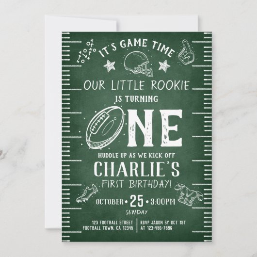 チョークモダンボードサッカー競技大会第1誕生日 招待状 (正面)