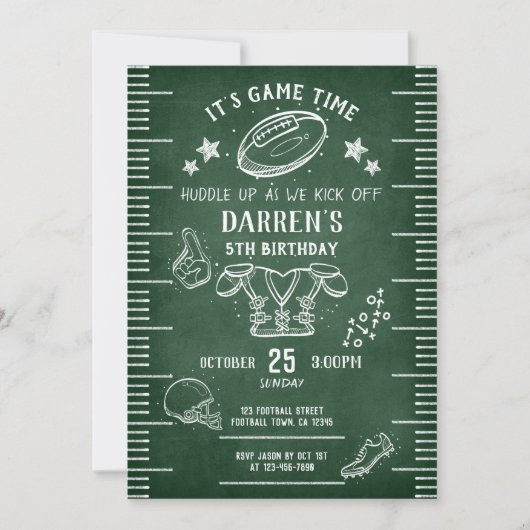 チョークモダンボードサッカー競技誕生日 招待状 (正面)