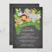 チョークモダンボードジャングルサファリ動物ベビーシャワー 招待状 (正面/裏面)