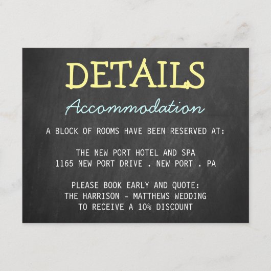 チョークモダンボードタイポグラフィ結婚の詳細カード エンクロージャーカード (正面)