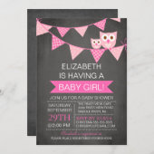 チョークモダンボードバンティンフクロウ女の子の赤ちゃんシャワー 招待状 (正面/裏面)