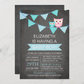 チョークモダンボードバンティンフクロウ少年ベイビーシャワー 招待状 (正面/裏面)