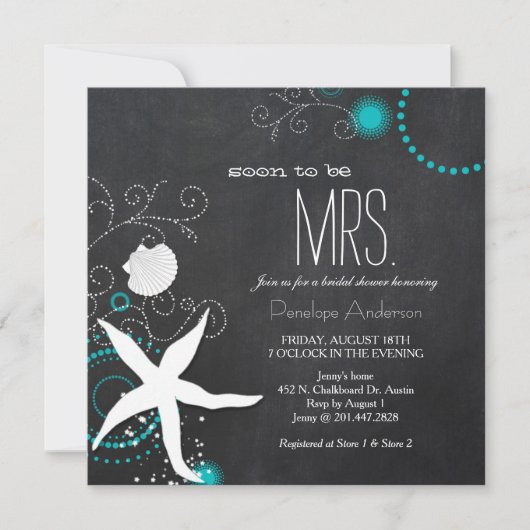 チョークモダンボードビーチ結婚式ブライダルシャワー 招待状 (正面)